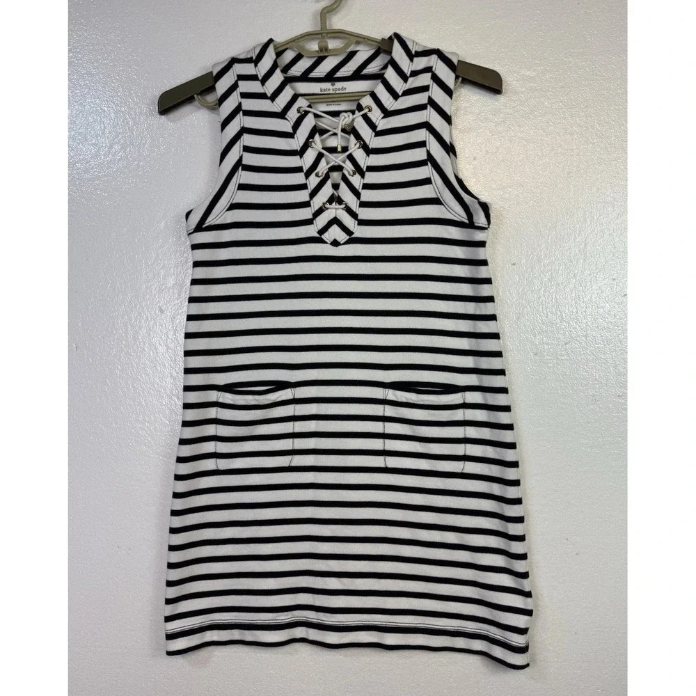Kate‎ Spade Nautical Striped Shift Dress Size M Blue White Beach Cottage Core